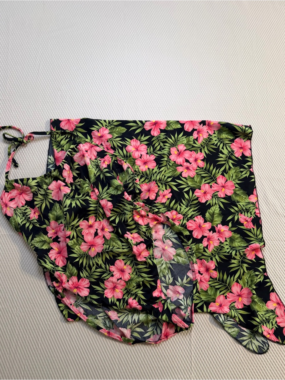 Vintage Leilani Tropical Hibiscus One Piece Swimsuit Sarong Cover Up L USA Made